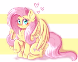 Size: 2502x2000 | Tagged: safe, artist:yourpennypal, fluttershy, pegasus, pony, g4, chest fluff, cute, female, heart, high res, mare, partially open wings, raised hoof, shyabetes, sitting, solo, wings