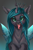 Size: 1300x2000 | Tagged: safe, artist:kirby_orange, queen chrysalis, changeling, changeling queen, collaboration:meet the best showpony, g4, bust, collaboration, concave belly, crown, fangs, female, glowing, glowing eyes, glowing wings, gradient background, gray background, insect wings, jewelry, lidded eyes, lighting, looking at you, makeup, open mouth, open smile, portrait, raised hooves, rearing, regalia, shading, slender, slit pupils, smiling, smiling at you, solo, spread wings, sternocleidomastoid, teeth, thin, tongue out, wings
