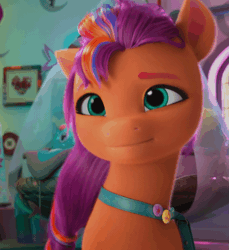 Size: 965x1055 | Tagged: safe, screencap, sunny starscout, earth pony, pony, g5, missing the mark, my little pony: make your mark, my little pony: make your mark chapter 4, spoiler:g5, spoiler:my little pony: make your mark, spoiler:my little pony: make your mark chapter 4, spoiler:mymc04e07, animated, female, floppy ears, happy, i watch it for the ears, mane stripe sunny, mare, one ear down, smiling, solo, talking