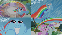 Size: 2000x1125 | Tagged: safe, edit, edited screencap, editor:quoterific, screencap, rainbow dash, pegasus, pony, g4, the cutie mark chronicles, cloud, female, filly, filly rainbow dash, floppy ears, on a cloud, rainbow, sonic rainboom, standing on a cloud, younger