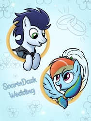 Size: 675x900 | Tagged: safe, artist:marakoru_luv, rainbow dash, soarin', pegasus, pony, g4, bride, duo, female, groom, husband and wife, male, mare, marriage, married couple, ship:soarindash, shipping, stallion, straight, wedding