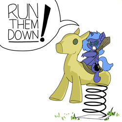 Size: 3508x3508 | Tagged: safe, artist:ponny, princess luna, alicorn, pony, g4, angry, colored, female, filly, foal, high res, simple background, solo, speech bubble, sword, weapon, white background, wooden sword, woona, younger