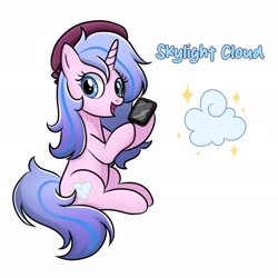 Size: 2048x2048 | Tagged: safe, artist:marakoru_luv, oc, oc only, oc:skylight cloud, pony, unicorn, female, hat, high res, mare, simple background, smiling, solo, white background