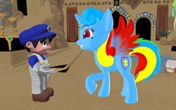 Size: 1920x1200 | Tagged: safe, artist:puzzlshield2, oc, oc:puzzle shield, alicorn, pony, 3d, alicorn oc, crossover, fangirl, horn, mmd, multiverse, smg4, super mario bros., the legend of zelda, throne room, wings