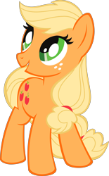 Size: 2199x3551 | Tagged: safe, applejack, earth pony, pony, g4, official, .svg available, female, hatless, high res, looking up, mare, missing accessory, open mouth, open smile, simple background, smiling, solo, standing, stock vector, svg, transparent background, vector