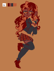 Size: 960x1280 | Tagged: safe, artist:jackytheripperart, sunset shimmer, human, equestria girls, g4, boots, clothes, color palette, shoes, skirt, smiling, solo