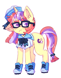 Size: 551x707 | Tagged: safe, artist:jackytheripperart, moondancer, pony, unicorn, g4, blushing, clothes, converse, embarrassed, glasses, sailor uniform, shoes, simple background, solo, uniform, white background