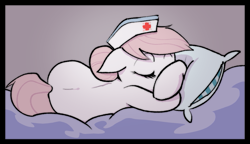Size: 973x560 | Tagged: artist needed, source needed, safe, nurse redheart, earth pony, pony, g4, bed, cute, eyes closed, female, heartabetes, mare, pillow, sleeping, solo