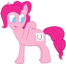 Size: 2397x2325 | Tagged: safe, artist:wissle, pinkie pie, earth pony, pony, g4, atg 2023, butt, butt focus, cutie mark, drawing, female, flank, happy, high res, look at my butt, looking back, mare, newbie artist training grounds, open mouth, palindrome get, paper, plot, pocket, simple background, smiling, solo, transparent background