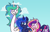 Size: 7040x4516 | Tagged: safe, artist:threetwotwo32232, princess cadance, princess celestia, princess luna, twilight sparkle, alicorn, pony, g4, alicorn tetrarchy, cloud, ethereal mane, female, height difference, long neck, mare, princess necklestia, smiling, starry mane, twilight sparkle (alicorn)