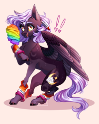 Size: 1842x2318 | Tagged: safe, artist:ohhoneybee, oc, oc:cloudy night, pegasus, pony, cotton candy, female, mare, pride flag, solo