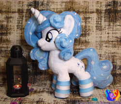 Size: 2696x2304 | Tagged: safe, artist:1stastrastudio, oc, oc only, oc:xiaoba, pony, unicorn, clothes, female, filly, foal, high res, irl, lantern, photo, plushie, socks, solo, striped socks