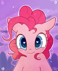 Size: 799x981 | Tagged: safe, artist:fipoki, pinkie pie, earth pony, pony, semi-anthro, g4, bust, cute, diapinkes, female, full face view, heart, heart eyes, human shoulders, looking at you, mare, outline, smiling, smiling at you, solo, wingding eyes