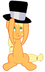 Size: 814x1295 | Tagged: safe, artist:wissle, applejack, earth pony, pony, g4, :3, atg 2023, clothes, female, hat, mare, newbie artist training grounds, silly, silly pony, simple background, sitting, solo, tongue out, top hat, transparent background, who's a silly pony