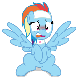 Size: 4000x4000 | Tagged: safe, artist:gypsykumquat, rainbow dash, pegasus, pony, deep tissue memories, g4, my little pony: friendship is forever, .svg available, absurd resolution, alternate hairstyle, blushing, caught, embarrassed, female, headband, inkscape, looking at you, show accurate, simple background, sitting, solo, spa pony, spa pony rainbow dash, spread wings, transparent background, vector, wings