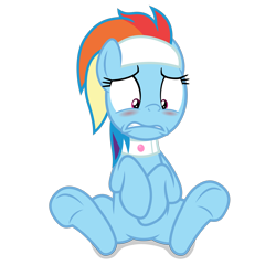 Size: 4000x4000 | Tagged: safe, artist:gypsykumquat, rainbow dash, pegasus, pony, deep tissue memories, g4, my little pony: friendship is forever, .svg available, absurd resolution, alternate hairstyle, blushing, caught, embarrassed, female, headband, inkscape, looking down, show accurate, simple background, sitting, solo, spa pony, spa pony rainbow dash, transparent background, vector