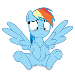 Size: 4000x4000 | Tagged: safe, artist:gypsykumquat, rainbow dash, pegasus, pony, g4, .svg available, absurd resolution, blushing, cute, dashabetes, embarrassed, female, inkscape, looking down, rainbow dash is best facemaker, show accurate, simple background, sitting, solo, spread wings, transparent background, vector, wings