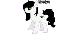 Size: 883x423 | Tagged: safe, oc, oc only, oc:evelyn, earth pony, pony, base used, black hair, black tail, green eyes, hair over one eye, looking up, neutrois, neutrois pride flag, pride, pride flag, simple background, smiling, solo, tail, text, white background, white coat