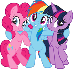 Size: 5088x4780 | Tagged: safe, pinkie pie, rainbow dash, twilight sparkle, alicorn, earth pony, pegasus, pony, g4, official, .svg available, bipedal, female, mare, raised hoof, simple background, stock vector, svg, transparent background, trio, twilight sparkle (alicorn), vector