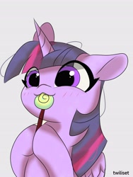 Size: 3072x4096 | Tagged: safe, artist:twiliset, twilight sparkle, alicorn, pony, g4, :3, big eyes, blushing, candy, cute, female, food, happy, lollipop, looking at you, mare, simple background, smiling, smiling at you, solo, twiabetes, twilight sparkle (alicorn)