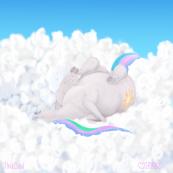 Size: 1500x1500 | Tagged: safe, artist:soobel, princess celestia, alicorn, pony, g4, atg 2023, chubbylestia, cloud, fat, female, lying down, mare, newbie artist training grounds, on a cloud, on back, sleeping, sleeping on a cloud, underhoof