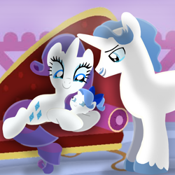 Size: 1400x1400 | Tagged: safe, artist:mlplary6, fancypants, rarity, oc, oc:jewel, pony, unicorn, g4, baby, baby pony, bow, crying, daddy fancypants, family, female, filly, foal, hair bow, husband and wife, male, mama rarity, mare, newborn, offspring, parent:fancypants, parent:rarity, parents:raripants, ship:raripants, shipping, smiling, stallion, straight, tears of joy, teary eyes