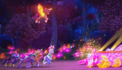 Size: 1536x884 | Tagged: safe, screencap, hitch trailblazer, izzy moonbow, pipp petals, sparky sparkeroni, sunny starscout, zipp storm, alicorn, earth pony, pegasus, pony, unicorn, bridlewoodstock (make your mark), g5, my little pony: make your mark, my little pony: make your mark chapter 4, spoiler:g5, spoiler:my little pony: make your mark, spoiler:my little pony: make your mark chapter 4, spoiler:mymc04e01, animated, artificial horn, artificial wings, augmented, blast, bridlewoodstock, clothes, cropped, crystal, female, floral head wreath, flower, flying, glowing, glowing horn, glowing wings, hoofband, horn, magic, magic blast, magic orb, mane five, mane stripe sunny, mare, neon, race swap, ruby, stockings, sunglasses, sunnycorn, thigh highs, wings