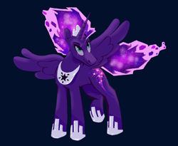 Size: 2048x1676 | Tagged: safe, artist:msponies, alicorn, pony, g4, blue background, fusion, fusion:princess luna, fusion:tempest shadow, horn, multiple horns, simple background, solo, spread wings, wings