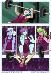 Size: 1280x1811 | Tagged: safe, artist:dncsamsonart, indigo zap, lemon zest, sour sweet, sugarcoat, sunny flare, human, equestria girls, g4, my little pony equestria girls: friendship games, biceps, commission, contest, female, lifting, muscles, shadow five, teeth, weight lifting, weights