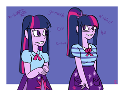 Size: 1428x1034 | Tagged: safe, artist:mintymelody, sci-twi, twilight sparkle, human, equestria girls 10th anniversary, equestria girls, g4, duo, duo female, female, glasses, grin, smiling, twolight