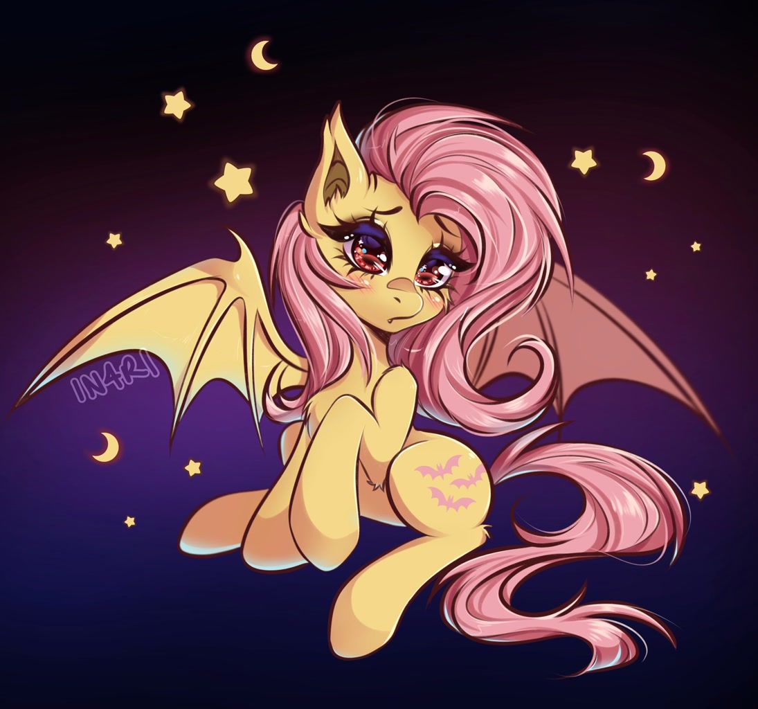 [bat pony,bat wings,cute,female,fluttershy,high res,looking at you,mare,pony,race swap,safe,signature,solo,wings,shyabetes,bat ponified,bat ears,spread wings,flutterbat,artist:in4ri_]