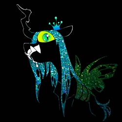 Size: 1000x1000 | Tagged: safe, artist:batshaped, queen chrysalis, changeling, changeling queen, g4, black background, drool, fangs, female, looking at you, simple background, solo