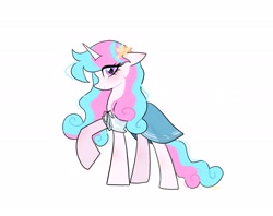 Size: 2048x1620 | Tagged: safe, artist:petaltwinkle, oc, oc only, unnamed oc, pony, unicorn, female, floppy ears, flower, flower in hair, looking at you, mare, not celestia, not flurry heart, raised hoof, simple background, smiling, smiling at you, solo, white background