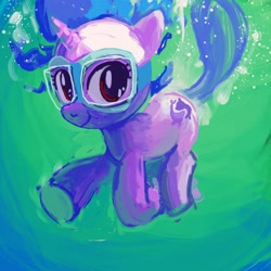 Size: 2048x2048 | Tagged: safe, artist:mandumustbasukanemen, sea swirl, seafoam, pony, unicorn, g4, bubble, crepuscular rays, digital painting, female, flowing mane, flowing tail, high res, mare, ocean, smiling, solo, sunlight, swimming, tail, underwater, water