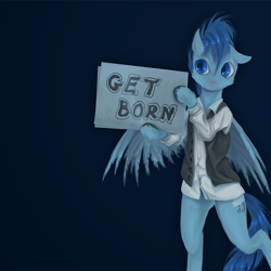 Size: 700x700 | Tagged: safe, artist:fruitbloodmilkshake, oc, oc only, oc:happy dream, pegasus, pony, bipedal, bob dylan, clothes, holding, male, male oc, one ear down, shirt, sign, simple background, solo, song cover, stallion, subterranean homesick blues, vest