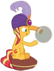 Size: 789x1035 | Tagged: safe, artist:wissle, sunset shimmer, pony, unicorn, g4, atg 2023, clothes, crystall ball, female, floating, fortune teller, madame pinkie, magic, magic aura, mare, mystical orb of fate's destiny, newbie artist training grounds, open mouth, simple background, solo, telekinesis, transparent background, turban