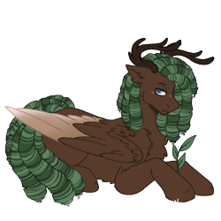 Size: 1000x1000 | Tagged: safe, artist:kazmuun, oc, oc only, oc:gaia, pegasus, pony, antlers, leaf, lying down, prone, simple background, solo, transparent background