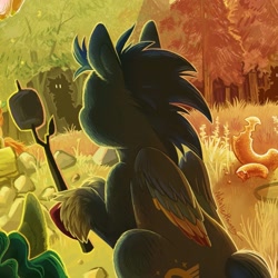 Size: 1293x1292 | Tagged: safe, artist:natalie haines, idw, official comic, pegasus, pony, g5, my little pony: camp bighoof, official, comic cover, cropped, food, male, marshmallow, ponified, sonic the hedgehog, sonic the hedgehog (series), stallion, textless