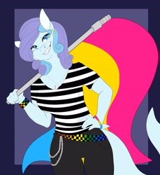 Size: 3754x4096 | Tagged: safe, artist:inisealga, oc, oc only, oc:wavebud, original species, shark, shark pony, anthro, abstract background, clothes, commission, female, gradient background, mare, pansexual, pansexual pride flag, pride, pride flag, pride month, solo, ych result