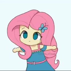 Size: 1080x1079 | Tagged: safe, artist:fluttershy_art.nurul, fluttershy, human, equestria girls, g4, my little pony equestria girls: better together, butterfly hairpin, chibi, clothes, cute, dress, female, fluttershy boho dress, geode of fauna, ibispaint x, japan, japanese, magical geodes, meme, needs more jpeg, shyabetes, simple background, solo, white background