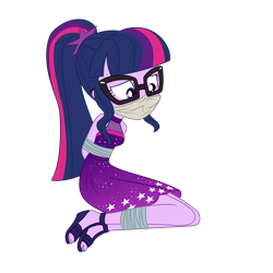 Size: 2000x2000 | Tagged: safe, artist:nie-martw-sie-o-mnie, sci-twi, twilight sparkle, human, equestria girls, equestria girls specials, g4, my little pony equestria girls: better together, my little pony equestria girls: spring breakdown, bondage, bound and gagged, cloth gag, female, gag, high res, over the nose gag, simple background, solo, tape, tape bondage, tied up, transparent background