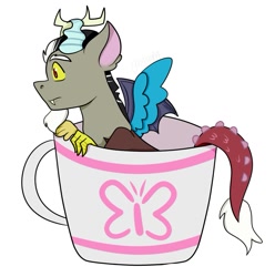 Size: 1033x1043 | Tagged: safe, artist:blossomsweetss, discord, butterfly, draconequus, g4, cup, male, simple background, solo, teacup, white background