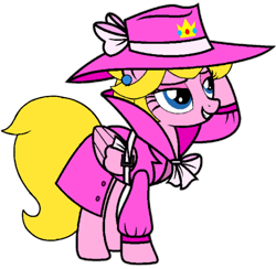 Size: 600x586 | Tagged: safe, artist:noi kincade, alicorn, pony, g4, clothes, coat, detective, detective peach, fedora, hat, ponified, princess peach, simple background, solo, super mario bros., transparent background, trenchcoat
