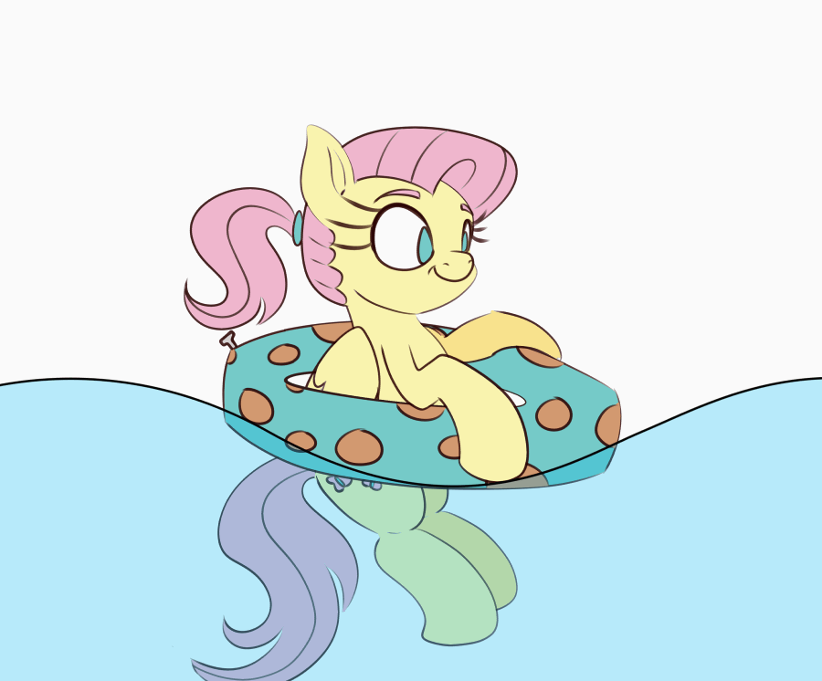 [alternate hairstyle,animated,artist:nedemai,cute,female,floating,fluttershy,gif,inner tube,mare,newbie artist training grounds,pegasus,pony,ponytail,pool toy,safe,solo,swimming,water,shyabetes,smiling,atg 2023]