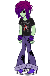 Size: 2050x3080 | Tagged: safe, artist:k0br4, oc, oc:midnight ray, human, equestria girls 10th anniversary, equestria girls, g4, angry, clothes, converse, denim, emo, eyeliner, frown, gloves, hair over one eye, high res, jeans, makeup, male, male oc, my chemical romance, paint, paint splatter, pants, shirt, shoes, show accurate, simple background, solo, transparent background