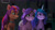 Size: 2388x1350 | Tagged: safe, screencap, izzy moonbow, pipp petals, sunny starscout, earth pony, pegasus, pony, unicorn, g5, my little pony: make your mark, my little pony: make your mark chapter 4, top remodel, spoiler:g5, bag, dark, diadem, female, fluttershy's cutie mark, frown, grin, gritted teeth, happy, headband, jewelry, lighting, mane stripe sunny, mare, nervous, regalia, saddle bag, scared, smiling, teeth, trio, trio female, twilight sparkle's cutie mark