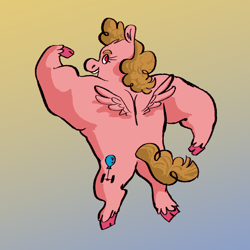 Size: 1500x1500 | Tagged: safe, artist:msponies, bulk biceps, pinkie pie, pegasus, pony, g4, ambiguous gender, flexing, fusion, fusion:bulk biceps, fusion:pinkie pie, gradient background, small wings, solo, spread wings, wings