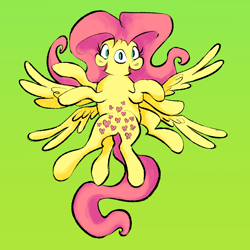 Size: 2048x2048 | Tagged: safe, artist:msponies, fluttershy, pegasus, pony, triclops, g4, biblically accurate angels, conjoined, cyriak, female, four wings, fusion, fusion:fluttershy, green background, high res, lime background, mare, multiple eyes, multiple legs, multiple wings, not salmon, simple background, solo, three eyes, wat, wings