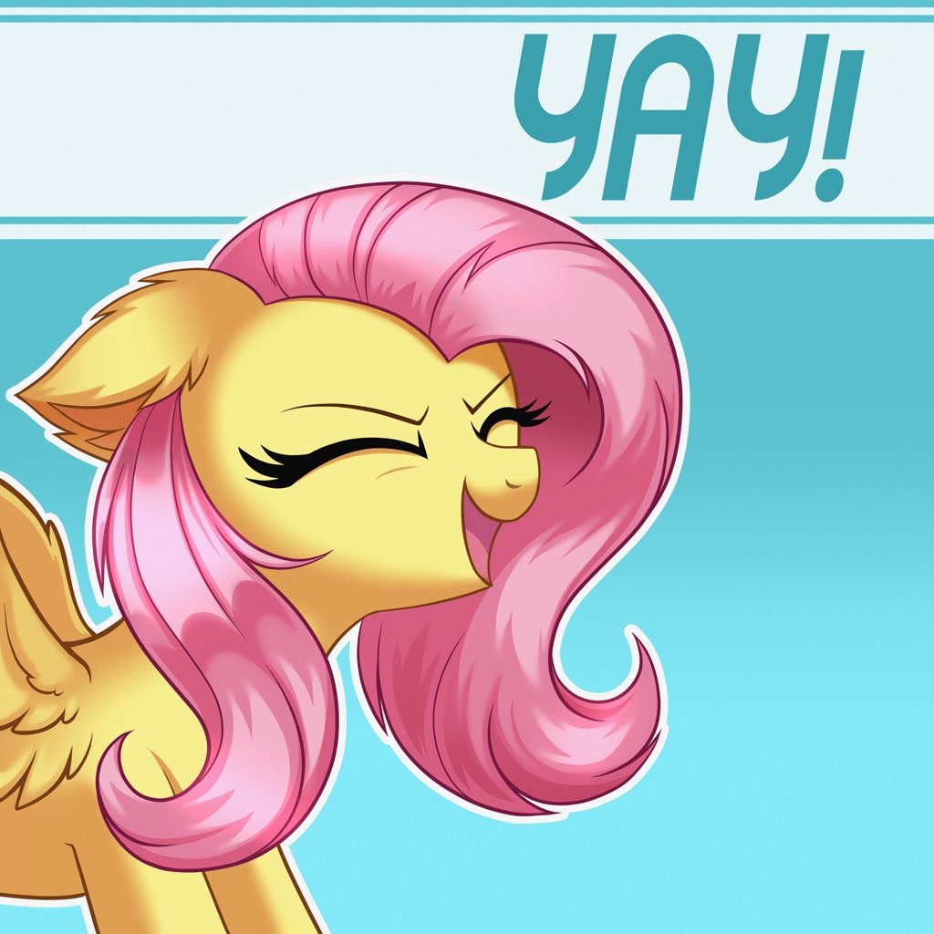 [cute,eyes closed,female,fluttershy,flutteryay,high res,mare,open mouth,pegasus,pony,safe,solo,yay,ear fluff,shyabetes,gradient background,smiling,open smile,artist:confetticakez]