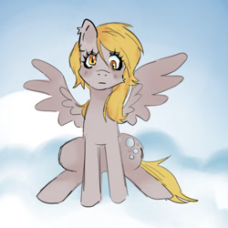 Size: 1280x1280 | Tagged: safe, artist:ghostbbee, derpy hooves, pegasus, pony, g4, cloud, sitting, solo, spread wings, wings